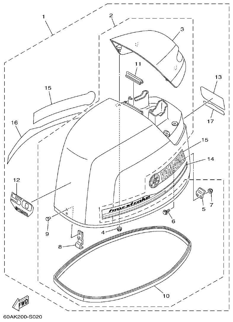 Yamaha F50DET, FT50CET TOP COWLING parts diagram